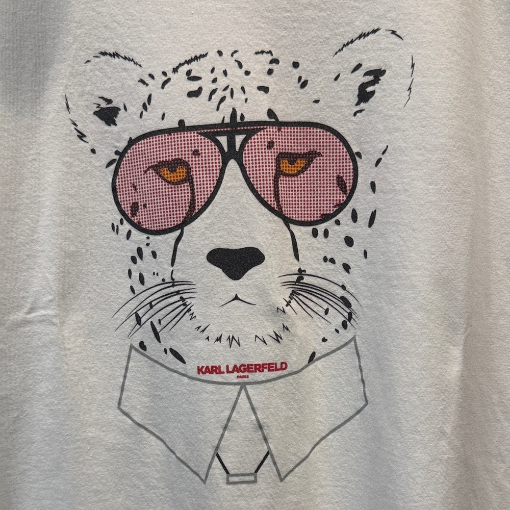 Karl Lagerfeld White Tee with Pink and Black Graphic - Picture 2 of 5